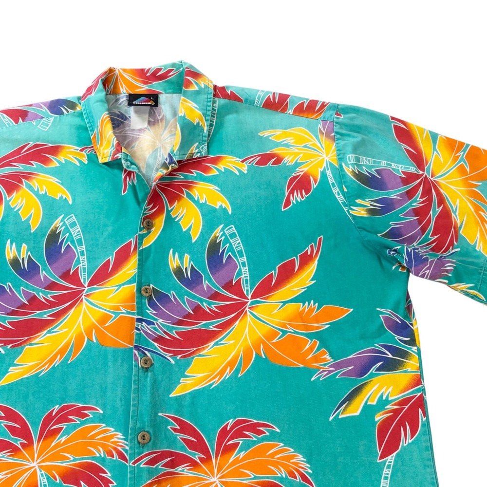 Vintage 80s hobie Hawaiian shirt men's large green floral print